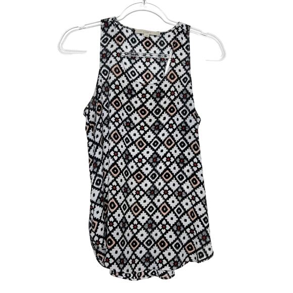 LOFT Geo Print Sleeveless Tunic Blouse Tank Top Scoop Neck Black White Size SP - Picture 2 of 7